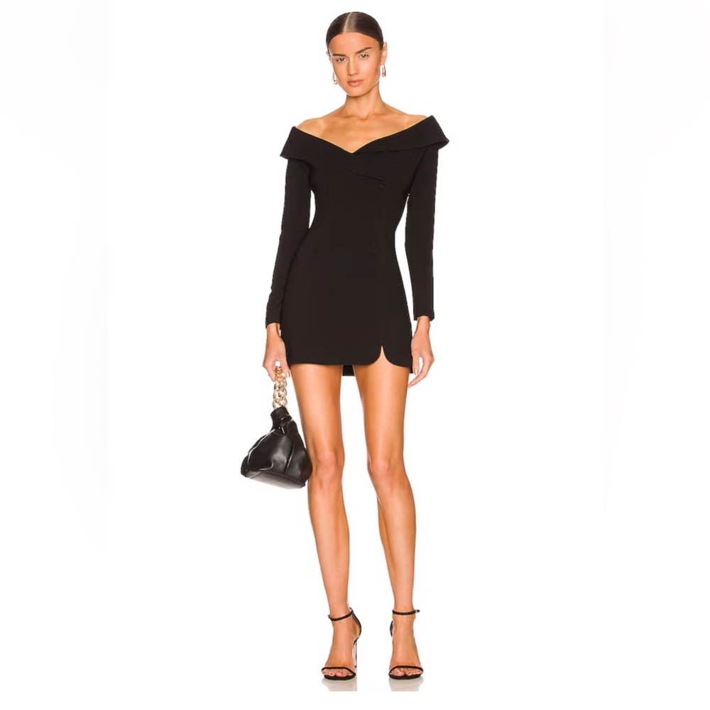 L'Academie Indra Black Off-Shoulder Long Sleeve Mini Dress